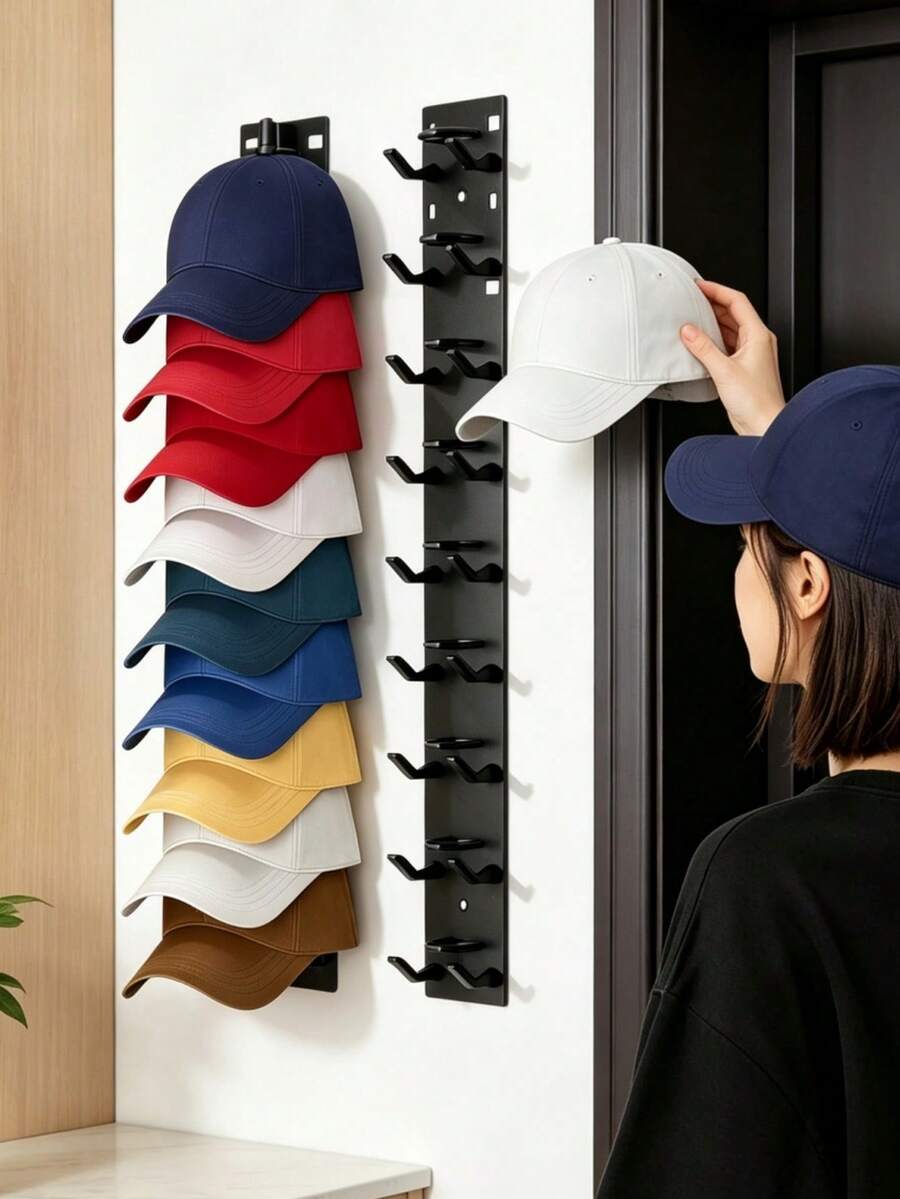 Organizer Topi Baseball, Rak Topi Tempel Dinding yang Kuat, Gantungan Topi Multi-Lapisan Hemat Ruang untuk 18 Topi, Gantungan Rak Topi untuk Pintu, Kamar Tidur, Lemari - Hitam - MultiWarna - View 1