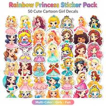 50pcs Exquisite Cartoon Princess Stickers, Cute Girl Princess Dress Theme Decorative Vinyl Stickers, Children's Doodle Toy Stickers, Suitable For Notebooks, Water Bottles, Scrapbooks, School Art And DIY Projects - Multicolor - View 1