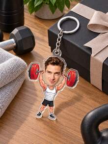 1pc Customized Photo Weightlifting Fitness Keychain, Personalized Face Barbell Acrylic Key Ring, Funny Bodybuilder Athlete Gift, Fitness Enthusiast Men's Birthday Gift, Bag Charm - Multicolor - View 8