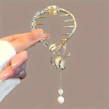 Women's Vintage Floral Banana Hair Clip, Rhinestone Pearl Tassel Ponytail Hair Hoop, Elegant Metal Curved Hair Clip, Suitable For Daily Wear And Parties - Multicolor - View 6