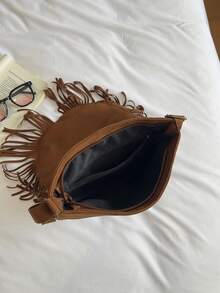 Faux Suede Tassel Bag Vintage Brown Retro Versatile Bohemian Crossbody Bag - Brown - View 11