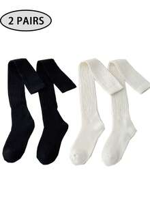 1/2/4 Pairs Women's Over-The-Knee Socks, Thickened Warm Double-Needle Solid Color Minimalist Thigh High Socks For Autumn/Winter, Can Be Paired With Boots, Daily Wear - Multicolor - View 31