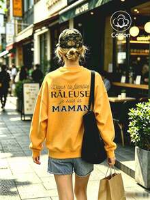 Fall 2026 Women's Custom Oversized Golden King Color Crew Neck Pullover Sweatshirt,Letter Graphic Print, Streetwear, Y2K Style - Jinwang - View 10