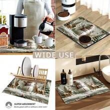1pc Christmas Series Embossed Snowman & Reindeer Pattern Coffee Bar Mat, Diatomaceous Earth Soft Bottom Drainage Mat, Soft Rubber Absorbent Wear-Resistant Dish Drying Mat, For Countertop Restaurant Kitchen Table, Patio Dining Table Decor, Home Kitchen Supplies, Countertop Decorative Mat - Multicolor - View 6