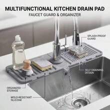 Silicone Dish Drying Mat, Kitchen Sink Faucet Splash Guard, Dishwasher , Soap Dispenser Mat, Non-Slip Countertop Mat, Asymmetrical Shape - Multicolor - View 9