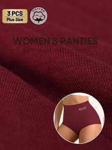 MEIYATING 3pcs Plus Size Women's High Waist Tummy Control Cotton Comfortable Daily Triangle Panties With English Print - Multicolor - View 7