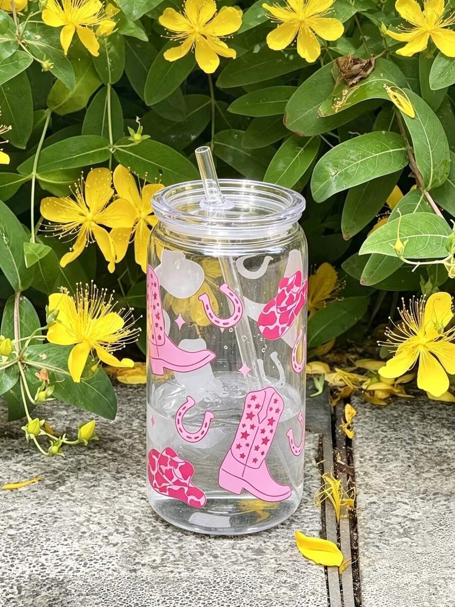 1pc Plastic Straw Cup With Christmas Sock Pattern, Suitable For Party, Camping, Holiday Gift, Party Favor, Cold Drinks, Iced Coffee Cup, Suitable For Ice Water, Cold Drinks, Room Temperature Water, Do Not Fill With Hot Water Above 50°C - Multicolor - View 1
