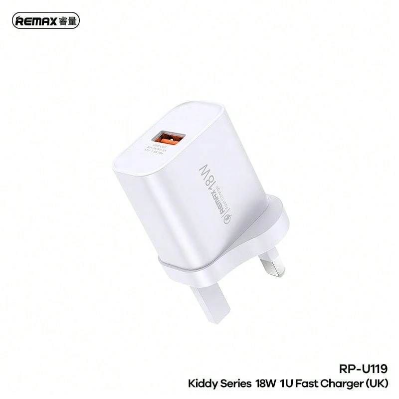Adaptor Perjalanan Pengisian Cepat USB Tunggal REMAX Qidi 18W RP-U119 Colokan US/UK/EU - Tidak ada - View 1