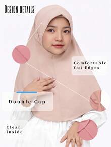 1pc Kids Black Quick-Wear Headscarf, Suitable For 7-11 Years Old Girls, Islamic Style Soft & Modest Face Veil, Easy To Wear For Daily & Outdoor Use - 240 - View 5