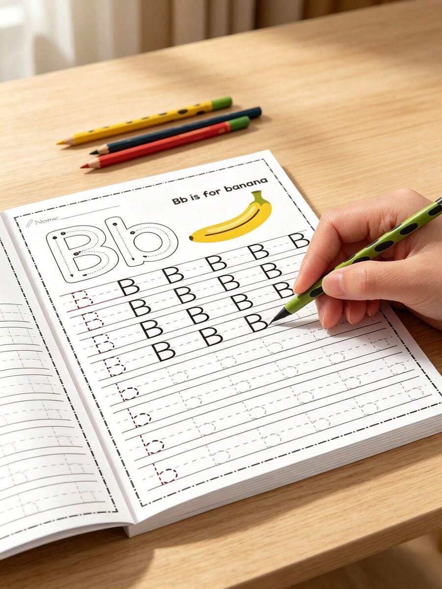 32-Page Alphabet Tracing Practice Book, Includes Letters From A To Z. Fun Early Writing Practice Book, Including Drawing Pages, Magic Words, Practice Sheets And Durable English Writing Notebook, Essential For School Season. - Multicolor - View 1