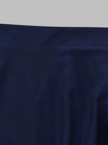 Women's Plus Size Elegant Fashion Minimalist Solid Color With Pockets Zipper Flared Hem Design Woven Fabric Casual Commute Daily Versatile Long Skirt For Autumn And Winter - Navy Blue - View 5