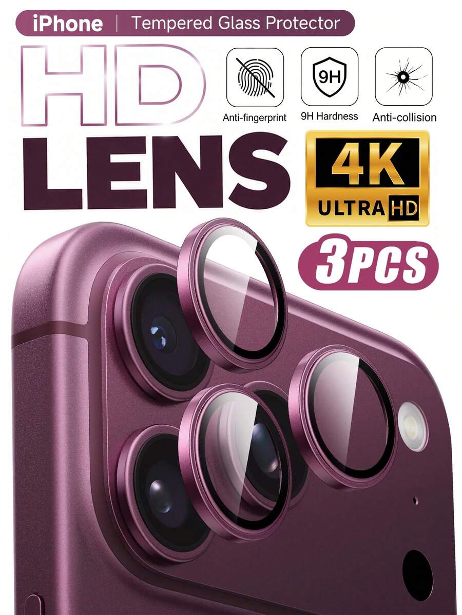 3 Packs [2026 New Model] 9H+ Tempered Glass Stepped Lens Protector Compatible With Iphone 18 Pro Max/18 Pro; 1:1 Precision Fit For The Original Lens; Features Anti-Fingerprint, Anti-Scratch, And Shatter-Resistant Properties; Offers High-Definition Clarity And Bubble-Free, Easy Installation; Case-Friendly; Burgundy Red; An Ideal Birthday Gift For Friends And Family. - Burgundy - View 1