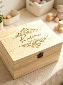 Custom Engraved Wooden Keepsake Box, Personalized Name & Date Storage Box, Gift Box For Birthday Holiday Back‑To‑School Thanksgiving, Memory Box - Multicolor - View 2