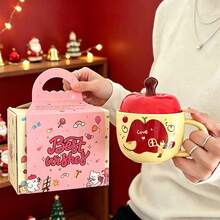 1pc Red Apple Ceramic Mug With Lid, Suitable For Gift For Best Friend, Girls, Cartoon Creative Birthday Gift For Girls, Christmas, Christmas Eve, Valentine's Day, Various Holiday Gifts - Multicolor - View 1