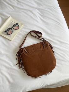 Faux Suede Tassel Bag Vintage Brown Retro Versatile Bohemian Crossbody Bag - Brown - View 10