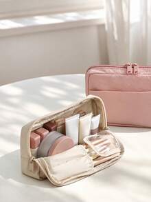 Standing Open Flat Makeup Bag Small Travel Water-Resistant Cosmetic Storage Bag With Separate Brush Pouch - View 3