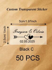 50/100pcs Custom Gold Foil Stickers, Personalized Foil Wedding Labels, Bubble Wand Stickers, Clear Labels, Personalized Rectangular Wedding Party Text Bubbles Stickers, Transparent Custom Logo Labels, Names, Adhesive, For Birthday, Bridal Shower - Transparent - View 6