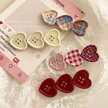 Sweet Plaid Heart Decor Hair Clip Side Bangs Girls Cute Duckbill Hair Accessory - Multicolor - View 8