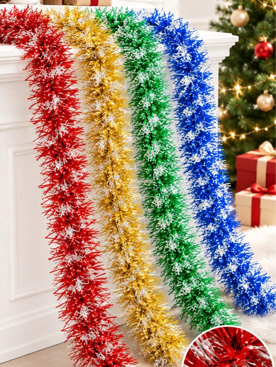 1pc Christmas Tree Decoration Tinsel Garland, Shiny Fluffy Metallic Wire Wreath, Suitable For Christmas Party, Home Decor, Porch, Window And Holiday Decoration - Multicolor - View 1