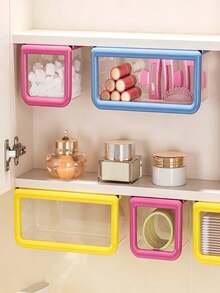 1pc Square & Rectangular Combo Shape, Transparent Front Window,, Colorful Thick Frame, Punch-Free Under Cabinet Hanging Design, Space Saving, Large Capacity Visible Storage Container, Hanging Organizer Boxroom Decorchristmasroom Decorwedding - Multicolor - View 8