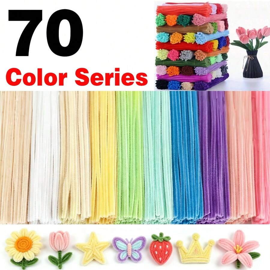 51-Piece DIY Chenille Stem Set + Video Tutorial – 60-Color Encrypted Chenille Stems, 30cm Plush Glitter Twist Ties – Suitable For Valentine's Day, Party Decor, Home Decor – High Quality – Adult Crafts & Commercial Use - Multicolor - View 1