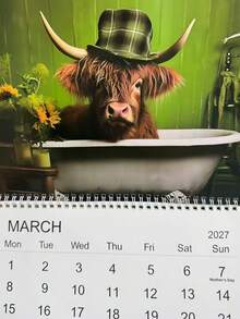 Wall Calendar Highland Cow Series 12 Beautiful Designs 2027 Monthly Planner Scheduling Display Perfect Gift For Birthdays - Multiple Styles - View 1
