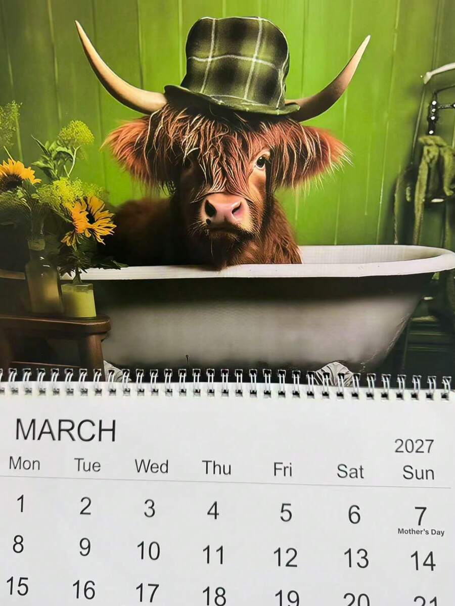 Wall Calendar Highland Cow Series 12 Beautiful Designs 2027 Monthly Planner Scheduling Display Perfect Gift For Birthdays - Multiple Styles - View 1