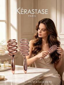 Kérastase Rose Gold Spiral Hollow Hair Comb, Ergonomic Curved Handle, Anti-Static Scalp Massage Comb, Suitable For Blowout Volumizing Styling, Lightweight Portable Hair Styling Tool Gift - Pink - View 10