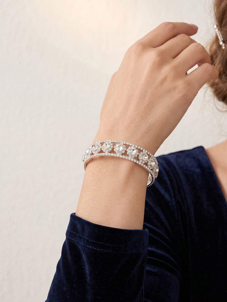 1 chiếc vòng tay cuff bản rộng rỗng hình thoi sang trọng thanh lịch cho nữ, tiệc tối, đám cưới, làm quà tặng