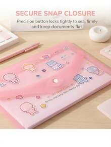 5pcs Thickened A4 File Folders, Transparent Plastic Snap Button Waterproof Folders, With DIY Stickers, Large Capacity, Suitable For Business Office School Exams, Back To School Stationery Supplies - A4 - View 2