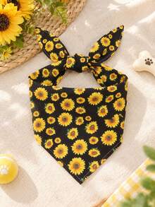 Polyester Country Style Black Sunflower Pet Bandana Drool Bib Happy Puppy Design Suitable For Cats And Dogs Small To Medium Pets (Bichon, Teddy) All Season Indoor Or Outdoor Play Not Suitable For Large Dog Breeds - Black - View 10