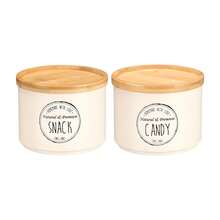 Dam Pack Of 2 Stackable Cream Jars With Bamboo Lid. Assorted Designs "Snack" And "Candy". - View 1