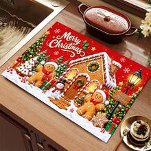 1pc Christmas Absorbent Mat, Gingerbread Man Pattern, Kitchen Countertop Absorbent Drying Mat, Coffee Machine Mat, Pour-Over Coffee Pot Mat, Dish Drying Mat, Non-Slip Heat-Resistant Kitchen Mat, Dining Table Mat, Breakfast Mat, Washing Machine Mat, Home Kitchen Dining Table Coffee Shop Bar Decor Mat, Holiday Party Housewarming Gift - Multicolor - View 8