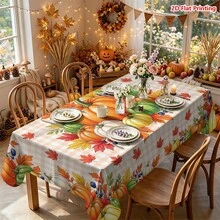 1/2pcs Autumn Tablecloth, Autumn Harvest Theme Polyester Fabric Tablecloth Orange Yellow Green White Pumpkin Maple Leaf Blueberry Pattern Suitable For Dining Room Table Coffee Table Kitchen Picnic Camping Country Farmhouse Decor Thanksgiving Autumn Holiday Tabletop Protection And Beautification - Multicolor - View 12