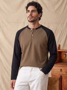 glestore Men's Retro "Old Money" Style Fuhua Ge Color-Blocked Long-Sleeve Polo Shirt Perfect For Everyday Commuting. Relaxed Fit. - Multicolor - View 1