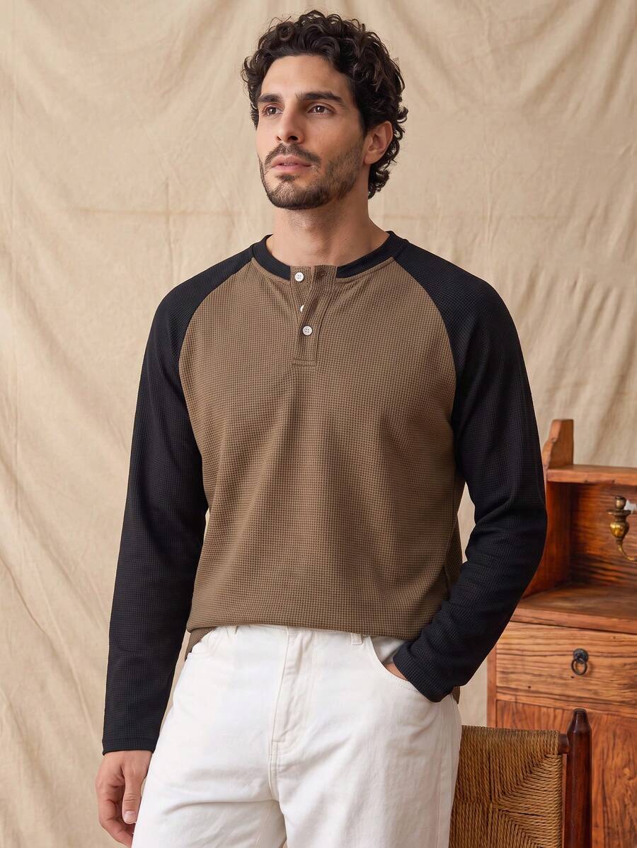 glestore Men's Retro "Old Money" Style Fuhua Ge Color-Blocked Long-Sleeve Polo Shirt Perfect For Everyday Commuting. Relaxed Fit. - Multicolor - View 1