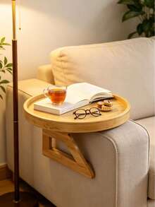Handmade Wooden Tray Armrest Clamp Table, Perfectly Fits Sofa Tray Table, Can Hold Phone Or Water Cup, Suitable For Small Spaces, Automatically Fixes To Desktop, Great Gift For Friends And Family - Yellow - View 4