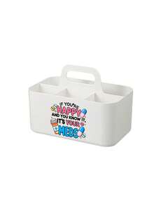 Cute Cartoon Pill Print Multi-Grid Handheld Storage Box, Large Capacity Stackable Desktop Organizer, Stable And Anti-Tip, Portable Large Capacity Snack Box, Makeup Box, Office Desktop Storage Basket, Kitchen Bathroom Handheld Basket - Multicolor - View 13