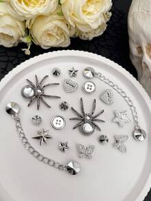 18pcs Spider & Star Shoe Charms, DIY Detachable Shoe Decorations ABS Rivet Chain Shoe Accessories Suitable For Clogs, Women's Sandals, Slippers, Beach Shoes, Holiday Gift - Silver - View 5