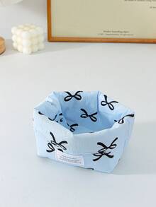 1pc Cute Bow Print Fabric Storage Basket Foldable Desktop Cosmetic Organizer Bin Portable Makeup Holder Box Small Sundries Accessories Storage Bucket - Multicolor - View 15