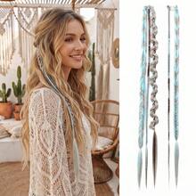 Boho Clip In Braid Extensions For Women, 22" 2X Thicker Synthetic Dreadlocks, Easy Apply Festival Cosplay Hair With Non-Slip Clips, 2PCS Set - Multicolor - View 6