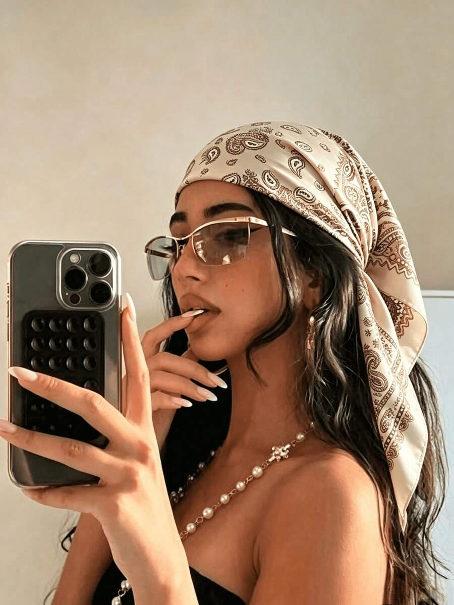 1件裝男女通用髮飾方巾 頸巾 頭巾 披肩圍巾 領巾 萬用方巾 - 卡其色 - 查看 1