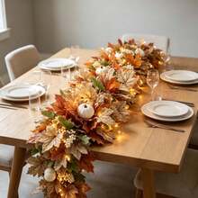 2pcs Autumn Maple Leaf & Pumpkin Artificial Vine Hanging Decor, Orange-Yellow Maple Leaves Paired With Pumpkins, Recreating Deep Autumn Texture, Suitable For Thanksgiving, Halloween And Autumn Party Occasions (Pure Handmade Artificial Plants, Normal Shedding May Occur, Does Not Affect Normal Use) - Multicolor - View 8