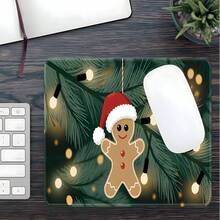 1pc Cute Gingerbread Man Large Mouse Pad, Christmas Holiday Extended Desk Mat, Dark Green Pine Branch & String Lights Gingerbread Man Keyboard Pad, Stitched Edge Soft Fabric Surface With Non-Slip Rubber Base, Laptop Desk Mat, Suitable For Home Office, Gaming, Holiday Gift - View 10