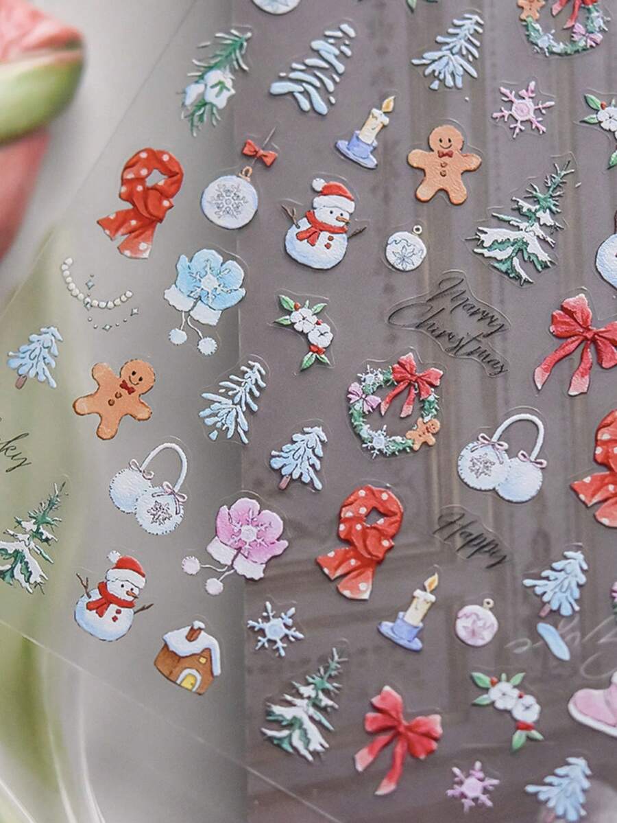 1 Embossed Nail Art Charm Sticker Popular Self-Adhesive Winter Nail Art Sticker Cute Christmas Nail Decoration Sticker DIY - Multicolor - View 1