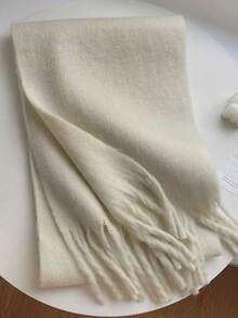 1pc Thick Solid Color Fluffy Tassel Coffee Brown Warm Scarf, Fashionable Cold-Proof Couple Shawl, Soft And Comfortable Blanket-Style Scarf, Suitable For Daily Matching With Dresses, Perfect For Autumn And Winter Wear - Multicolor - View 6