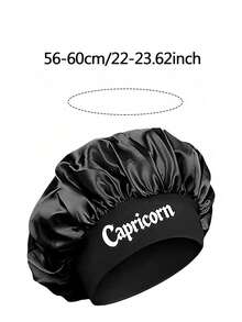 Men 12 Zodiac Signs Satin Hair Bonnet, Horoscope Letter Print Sleep Cap, Wide Elastic Band Silky Night Cap, Soft Satin Headwear For Hair Protection - Black - View 3