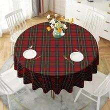 1pc Red & Green Plaid Round Tablecloth - Indoor/Outdoor Dining Table Cover, Suitable For Christmas Holiday Decoration, Kitchen & Dining Room Use - A - View 3