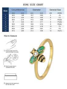 Charm-In Gold Bee Drip Oil Zirconia Plain Band Ring, Cute Vintage Insect Style Ring, Daily Party Wear Jewelry, Exquisite Gift For Women And Girls - Yellow Gold - View 4