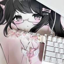 Alas Meja Besar Kulit PU Motif Gadis Anime Pink Lucu, Alas Mouse Panjang Motif Kelinci Kawaii dengan Pita, Pelindung Meja Halus Tahan Air, Dekorasi Meja Estetis untuk Belajar, Bermain Game, Kantor Rumah, dan Laptop - View 3